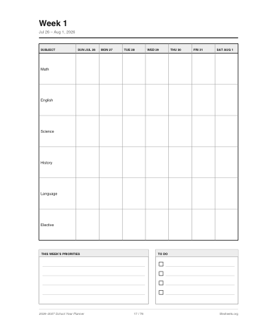 Weekly spreads page